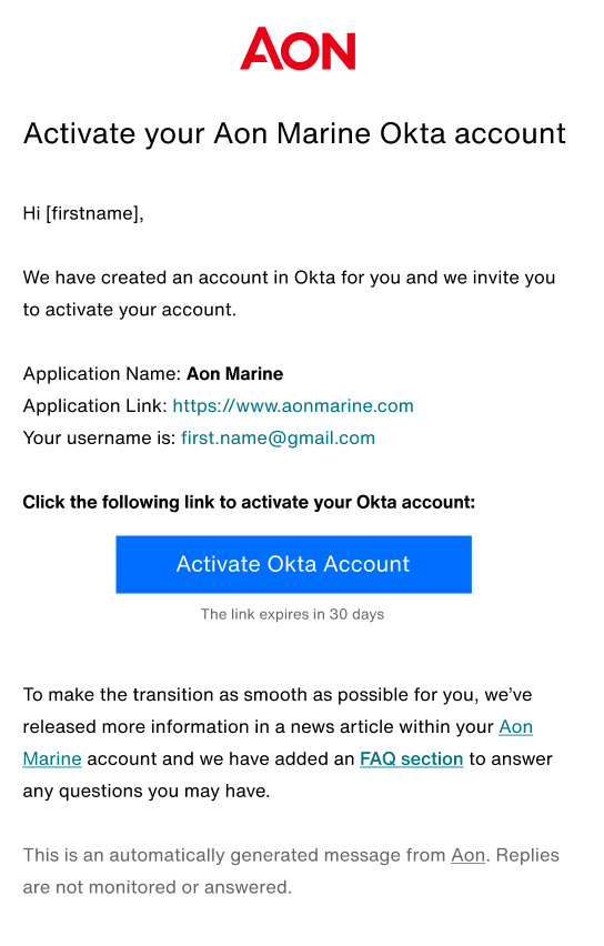 Image of the activation mail