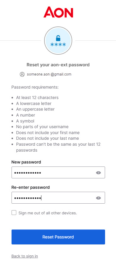 Image of reset password form